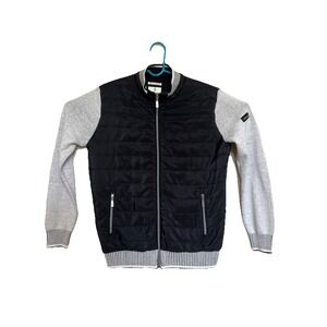 Scott James‎ England Bomber Jacket Sz S Mens Quilted Full Zip Black Gray Sleeve